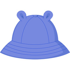 Light Blue Bucket Hat With Cute Bear Ears And Blue Outline On Transparent Background