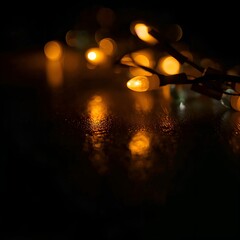Twinkling Lights on a Dark Surface A Warm Bokeh Aesthetic