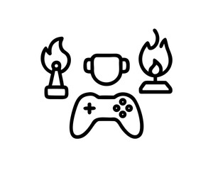 Gamer with headset and controller surrounded by trophies