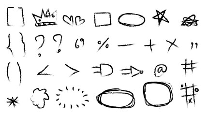 hand drawn rough pencil sketchy design element set