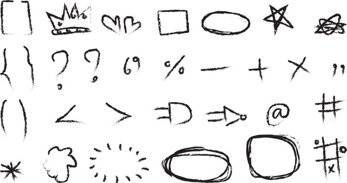 hand drawn rough pencil sketchy design element set