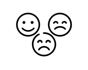 Three emoticons showing happy and sad expressions