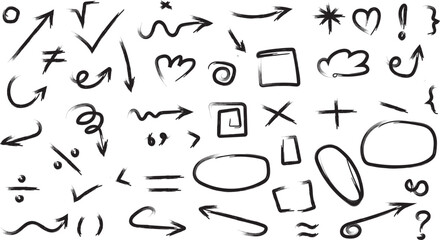 hand drawn rough pencil sketchy design element set