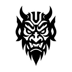 Obraz premium Horned Demon Mask Logo - Symbol of Strength, Courage, and Evil