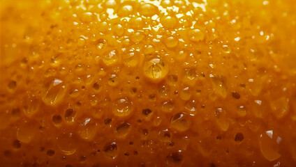 Orange peel macro texture with water droplets and vibrant citrus surface