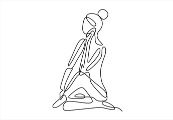Continuous Line Art of a Woman in a Thoughtful Pose. line icon-continuous line drawing. Editable stroke. 
