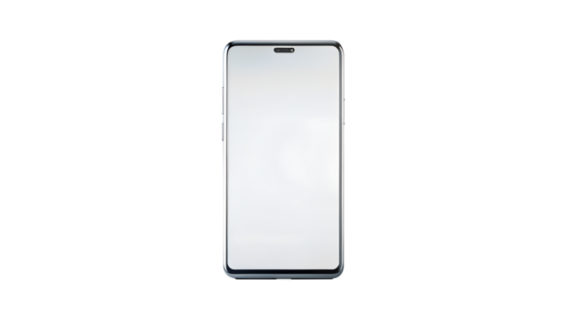 Modern smartphone with a blank screen, isolated on transparent background