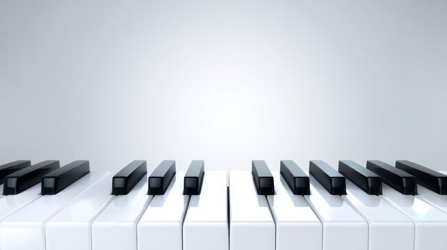 Elegant piano keys close up on pristine white background, classic musical instrument keyboard for music lovers and artists.