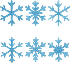 Collection of watercolor painted vector snowflakes