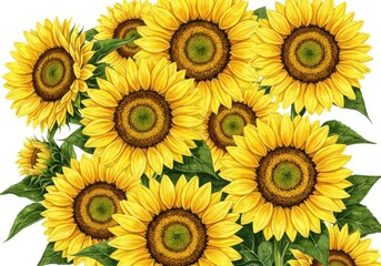 Fototapeta premium Vibrant Sunflowers in Full Bloom with Bright Yellow Petals and Dark Centers