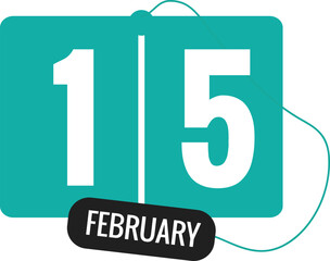 15 February Daily Calendar Icon in flat design style green and white
