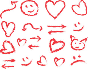 Brush art , drawing of varoius kind of icon like stars, Question marks,love, arrow, emoji,smile,sad etc icon bundle drawing with stroke line art style,vector art.