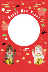 Fototapeta premium 午年のかわいい馬のフォトフレーム年賀状