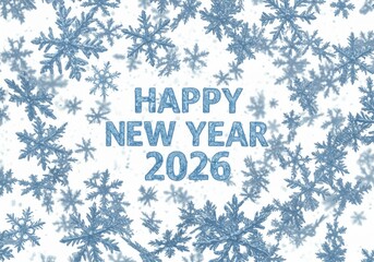Snowflakes and Text Design for Happy New Year 2026 Celebration Greeting Card Concept