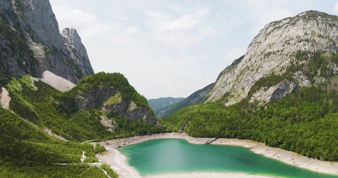 Alpine Lake Surrounded by Dachstein Mountains and Forest in Gosau Austria
