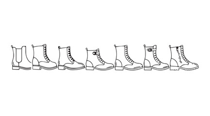 Collection of diverse hand-drawn boots showcase footwear variety and style options vector