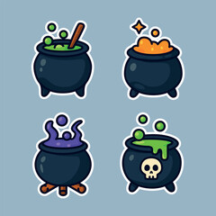 Spooky Halloween Witch Cauldron Collection with Bubbling Potions and Magical Green Liquid