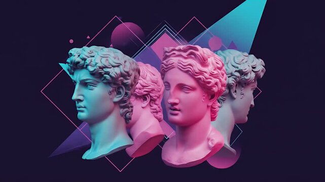 Retro 3D Abstract Sculpture Background With Geometric Shapes - Powered by Adobe