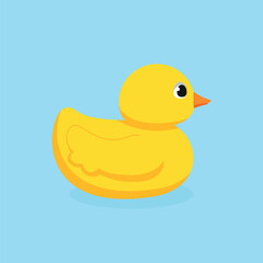 Classic yellow rubber duck vector floating on a blue water background, perfect for baby and bath concepts
