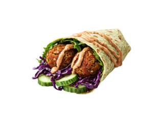 Falafel Wrap With Vegetables And Sauce. Healthy Vegan Meal Option. Isolated On Transparent Background