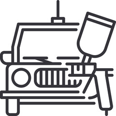 Outline Icon of a Car Being Painted by a Spray Gun with a Transparent Background