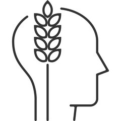 Outline Icon Of A Human Head Silhouette With A Wheat Stalk Growing Inside Representing Agriculture Or Food Related Thought Or Idea In A Minimalist Line Art Style On A Transparent Background