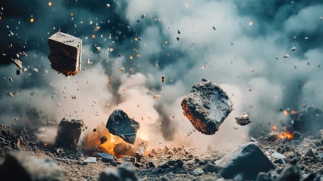 Aerial view of rocks in motion, perfect for representing chaos or unpredictability