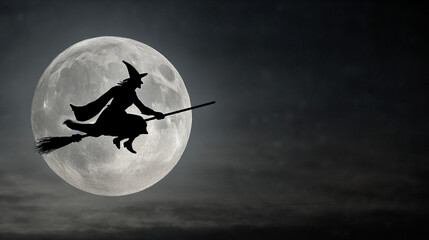 Witch Silhouette. Silhouette of a witch flying on a broomstick against a full moon