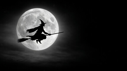 Witch Silhouette. Silhouette of a witch flying on a broomstick against a full moon