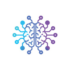 Digital brain with connected nodes and gradient color scheme