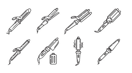 Collection of assorted hair curling irons and wands sketch style elements for styling tools vector