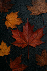 Fototapeta premium Wet autumn leaves on asphalt after rain