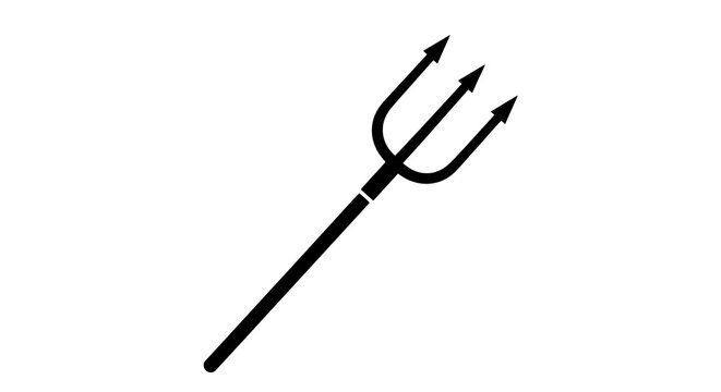 Minimalist trident silhouette graphic. A powerful symbol associated with ancient gods, mythology, the devil, and the underworld, isolated on a white background