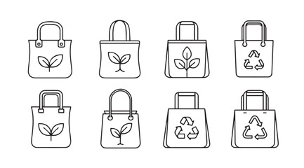Eco friendly shopping bags with plant and recycle symbols for sustainable lifestyle vector