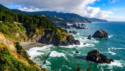 Fototapeta premium Dramatic Coastal Scenery of Oregons Rugged Shoreline with Sea Stacks.