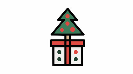 Gift box with Christmas tree icon for holiday apps and festive projects