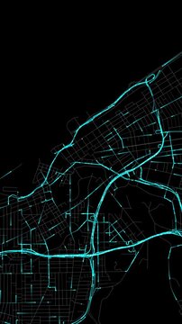 Urban Traffic Flow Map Simulation in Cleveland, Ohio, GPS Smart city route Transportation Portrait