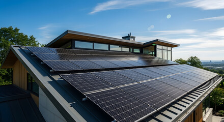 Sustainable Home Solar Panels on a Modern Roof Capturing Renewable Energy for a Bright Future