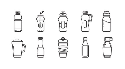 Hand drawn collection of various beverage bottles and containers for drinks vector