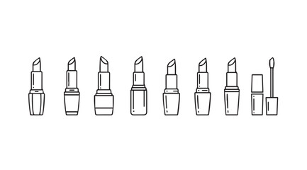 Set of elegant lipstick tubes and gloss applicator hand drawn sketch style collection vector