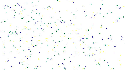Celebration Background with Yellow, Green, and Blue Confetti Scatter on White