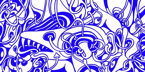 Wind blowing hand drawn doodle art with blue lines filling the paper. Creative abstract vector illustration suitable for wallpaper, drawing books, covers. Isolated on white background