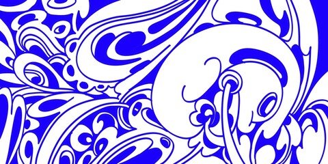 Wind blowing hand drawn doodle art with blue lines filling the paper. Creative abstract vector illustration suitable for wallpaper, drawing books, covers. Isolated on white background