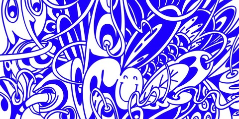 Wind blowing hand drawn doodle art with blue lines filling the paper. Creative abstract vector illustration suitable for wallpaper, drawing books, covers. Isolated on white background