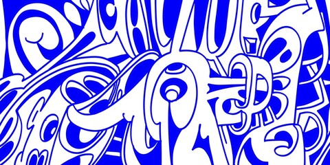 Wind blowing hand drawn doodle art with blue lines filling the paper. Creative abstract vector illustration suitable for wallpaper, drawing books, covers. Isolated on white background