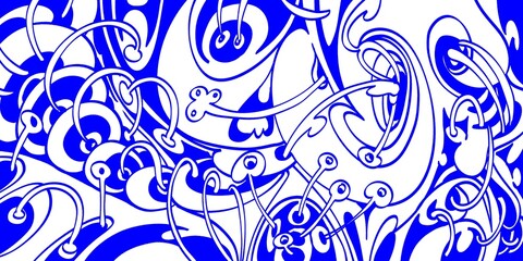 Wind blowing hand drawn doodle art with blue lines filling the paper. Creative abstract vector illustration suitable for wallpaper, drawing books, covers. Isolated on white background