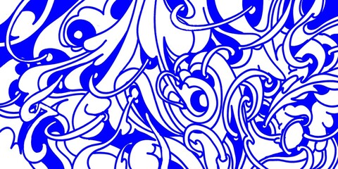 Wind blowing hand drawn doodle art with blue lines filling the paper. Creative abstract vector illustration suitable for wallpaper, drawing books, covers. Isolated on white background