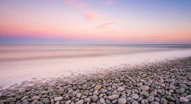 Beach sunset pebble rocks ocean pink sky landscape nature