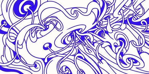 Wind blowing hand drawn doodle art with blue lines filling the paper. Creative abstract vector illustration suitable for wallpaper, drawing books, covers. Isolated on white background
