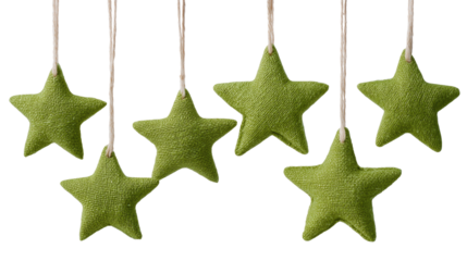 Set of green textile Christmas star decorations for eco-friendly holiday design and rustic home styling